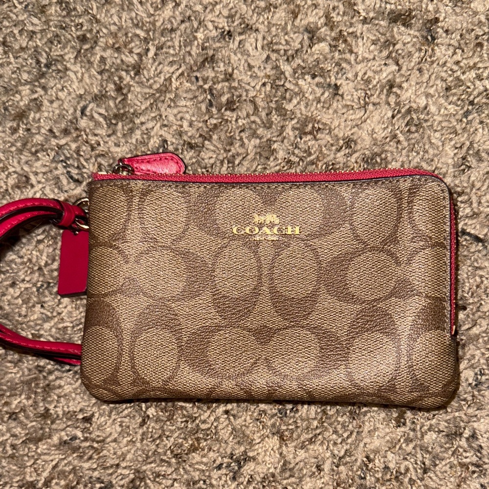 Coach Signature Brown and Pink Wristlet